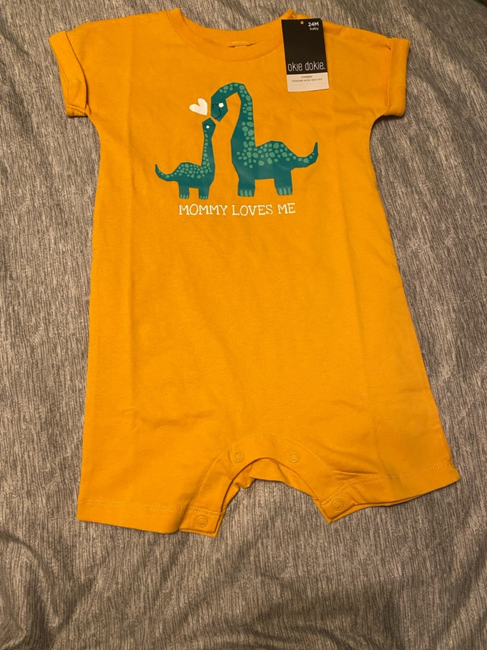 Okie Dokie 1PC Tan/Sage Baby Boy Romper Sz 12M